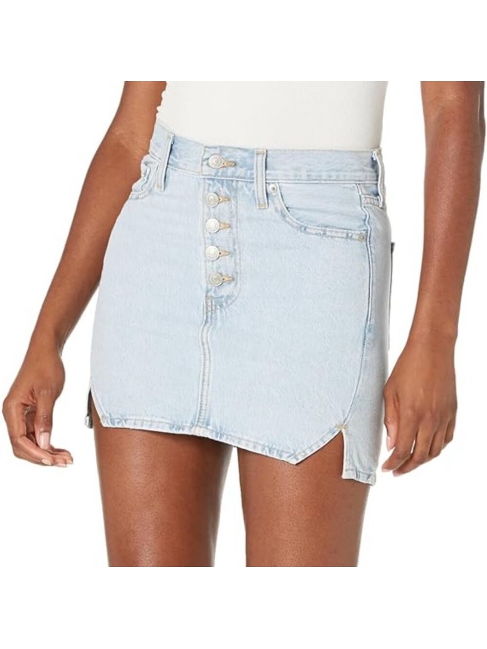 Levi's Twisted Icon Light Blue Button-Front Denim Mini Skirt Size 30 NWOT - Picture 2 of 9